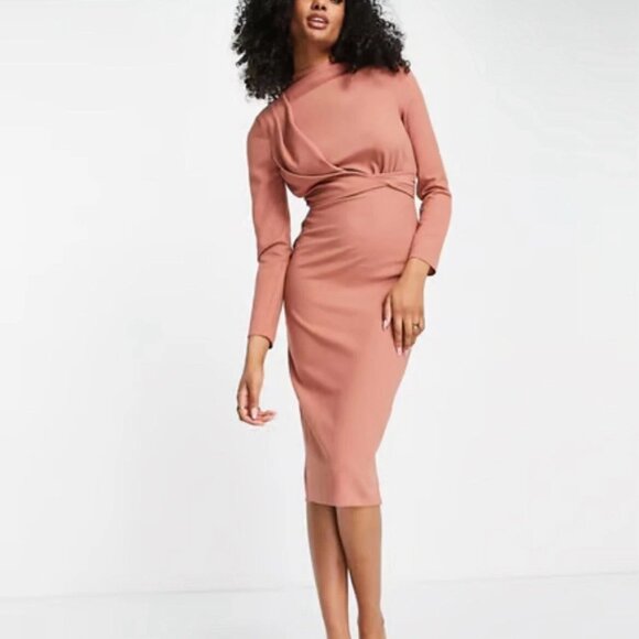 ASOS DESIGN Mauve Twist Front Bodycon Midi Dress – Like New - Picture 1 of 9